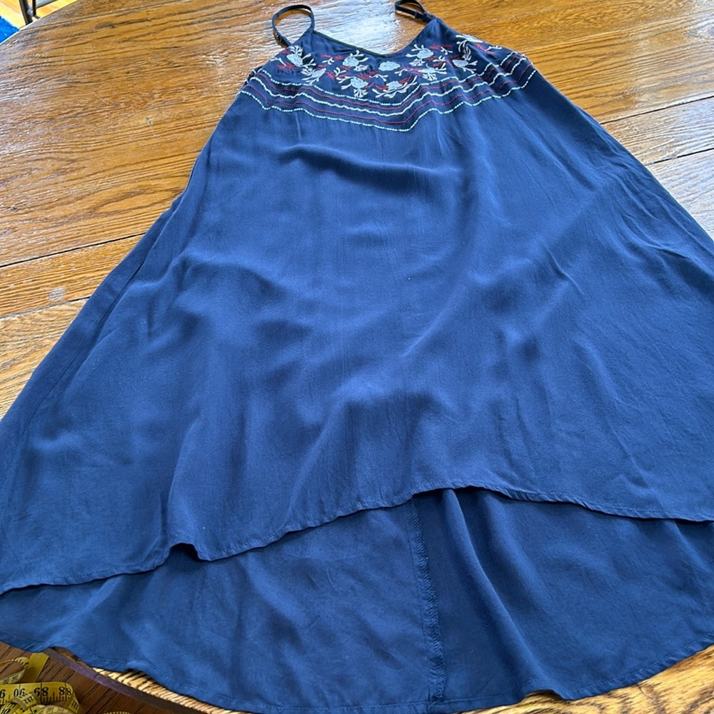 Kori America blue spaghetti strap dress with embroidery. Size Small.